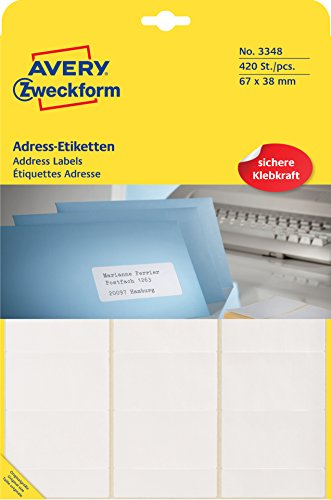 AVERY Zweckform 3348 Adress-Etiketten (Papier matt, 420 Etiketten, 67 x 38 mm) 1 Pack weiß von AVERY Zweckform