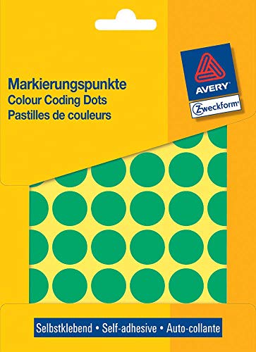 AVERY Zweckform 3376 selbstklebende Markierungspunkte (Ø 18 mm, 1.056 Klebepunkte auf 22 Bogen, runde Aufkleber für Kalender, Planer und zum Basteln, Papier, matt) grün von AVERY Zweckform