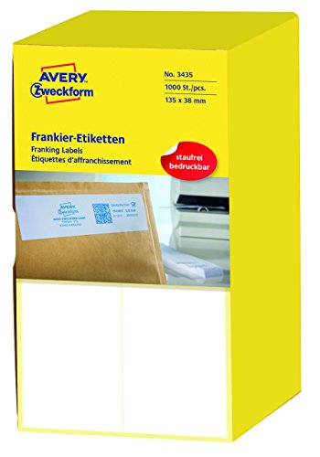 AVERY Zweckform 3435 Frankier-Etiketten (Papier matt, 1.000 Etiketten, 135 x 38 mm) 1 Pack weiß von AVERY Zweckform