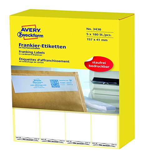 AVERY Zweckform 3436 Frankier-Etiketten (Papier matt, 900 Etiketten, 157 x 41 mm) 1 Pack weiß von AVERY Zweckform