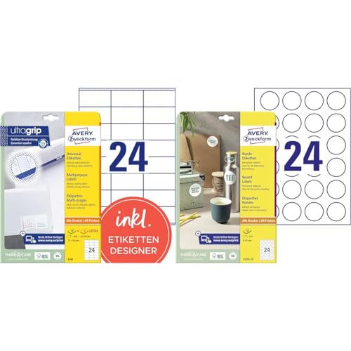 AVERY Zweckform 3490 Adressaufkleber & Runde Etiketten L3415-10 (240 Aufkleber auf 10 Blatt, zum Bedrucken, selbstklebend, Ø 40 mm, A4, Klebepunkte zum Kennzeichnen von Unterlagen, Produkten) weiß von AVERY Zweckform
