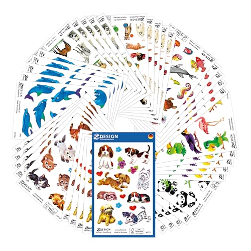 AVERY Zweckform 485 (Sticker Kinder, Tiere, Hunde, Katze, Panda, Pferde, Delfine, Kindergeburtstag, Mitbringsel, Mitgebsel, Gastgeschenke), Sticker Set Tiere Mix, 59992 von AVERY Zweckform