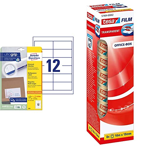 AVERY Zweckform 4781 Adressaufkleber, 30 Blatt, weiß & tesafilm transparent - Transparentes Klebeband mit starker Haftung - alterungsbeständig und reißfest - 10 m x 19 mm - 8er Pack AVERY Zweckform 4781 Adressaufkleber, 30 Blatt, weiß & tesafilm transparent - Transparentes Klebeband mit starker Haftung - alterungsbeständig und reißfest - 10 m x 19 mm - 8er Pack von AVERY Zweckform