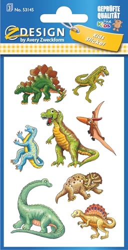 AVERY Zweckform 53145 Kinder Papier-Sticker Dinos 24 Aufkleber (für Jungen, Mitgebsel, Gastgeschenk, Kindergeburtstag, Schatzsuche, Belohnung, zum Spielen, Sammeln, Basteln, Verschenken) von AVERY Zweckform