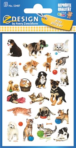 AVERY Zweckform 53487 Kinder Sticker Hunde Katzen 63 Aufkleber von AVERY Zweckform