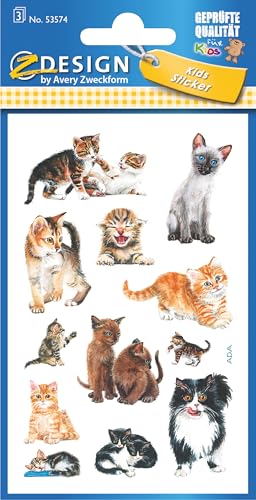 AVERY Zweckform 53574 Kinder Sticker Katzen 36 Aufkleber von AVERY Zweckform