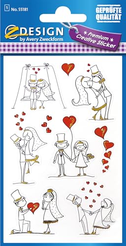 AVERY Zweckform 55181 Papier-Sticker Brautpaar 9 Aufkleber (weiß, schwarz, gold, Dekosticker, selbstklebend, Gastgeschenk, Einladung, Hochzeitskarte, Hochzeit, Geschenke, Fotoalbum, Gästebuch) von AVERY Zweckform