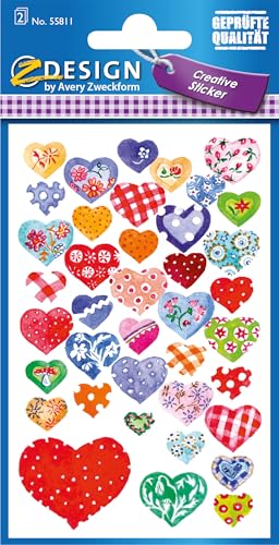 AVERY Zweckform 55811 Papier-Sticker glitzernde Herzen 78 Aufkleber (Deko, selbstklebend, Glitzer, Gastgeschenke, DIY, Poesiealbum, Mitgebsel, Scrapbooking, Bullet Journal, Briefe, Liebe, Hochzeit) von AVERY Zweckform