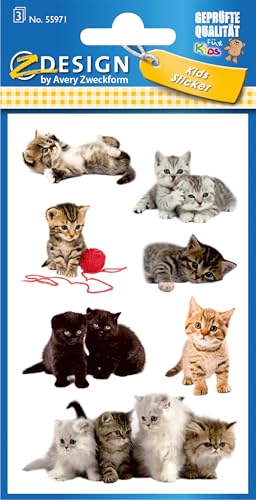 AVERY Zweckform 55971 Papier-Sticker Katzen 21 Aufkleber (für Jungen, Mädchen und Erwachsene, süße Katzen-Babies,Kindergeburtstag, Mitgebsel, Gastgeschenk, Schatzsuche, zum Spielen, Sammeln, Basteln) von AVERY Zweckform