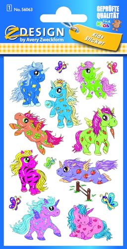 AVERY Zweckform 56063 - Glitter Sticker Einhorn Aufkleber, Tiersticker, Kindersticker, Kindergeburtstag, Mitgebsel, Gastgeschenke, Preise Partyspiele, Schatzsuche, Mädchen Geschenke, 15 Sticker von AVERY Zweckform