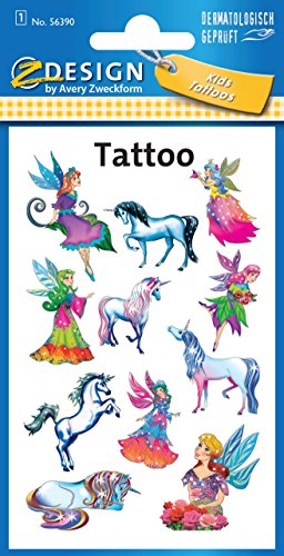 AVERY Zweckform 56390 Tattoo Kinder 11 Stück (Temporäre Tattoos Elfen, Kinder Tattoo wasserfest, Klebetattoos, Kindergeburtstag, Mitgebsel, Partyspiele Preise, Kinder zum Spielen, Tattoo Mädchen) von AVERY Zweckform