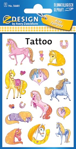 AVERY Zweckform 56681 Tattoo Kinder 17 StĂzck (TemporĂ¤re Tattoos Pferde, Kinder Tattoo wasserfest, Klebetattoos, Kindergeburtstag, Mitgebsel, Partyspiele Preise, Kinder zum Spielen, Tattoo MĂ¤dchen) von AVERY Zweckform