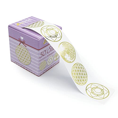 AVERY Zweckform 56817 Lebensblume Aufkleber 50 Stück (Ø38mm, Transparentfolie mit Goldprägung, Lebensbaum Aufkleber, Geschenkanhänger, Blume des Lebens, Einladungen) Sticker auf Rolle von AVERY Zweckform