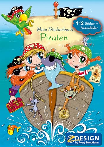 AVERY Zweckform 57797 Kinder Stickerbuch Pirat mit 112 Stickern, 5 Spielwelten und 2 Ausmalbildern (Spielbuch für Kinder, Jungen, gestaltete Papierseiten, A5, Pirate, Kindergeburtstag Mitbringsel) von AVERY Zweckform