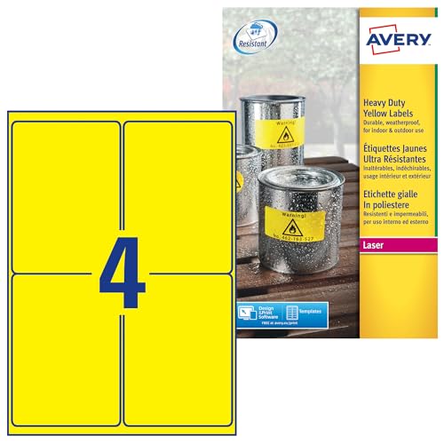 AVERY Zweckform 947898 Kasten fluoreszierendgelb Polyester Etikette, 20 Blatt von AVERY Zweckform