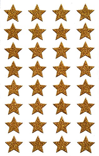 AVERY Zweckform 32 Aufkleber Weihnachten Sterne gold (Weihnachtssticker aus Glitzerfolie, selbstklebende Weihnachtdeko für Karten, Geschenke, Tüten) 1 Bogen/32 Sternsticker, 52274 von AVERY Zweckform