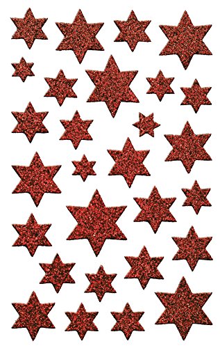 AVERY Zweckform 28 Aufkleber Weihnachten Sterne rot (Weihnachtssticker aus Glitzerfolie, selbstklebende Weihnachtdeko für Karten, Geschenke, Tüten) 1 Bogen/28 Sternsticker, 52277 von AVERY Zweckform