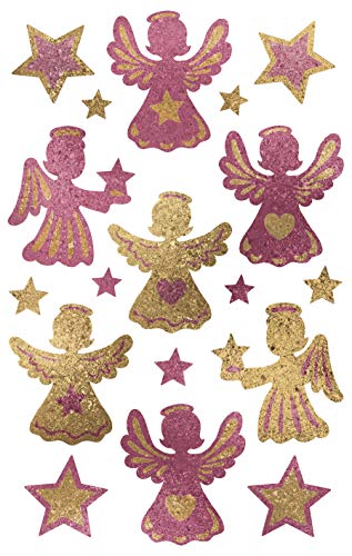 AVERY Zweckform 18 Aufkleber Weihnachten Engel Sterne rosé/gold (Weihnachtssticker aus 3D-Folie, selbstklebende Weihnachtdeko für Karten, Geschenke, Tüten) 1 Bogen/18 Sticker, 52296 von AVERY Zweckform