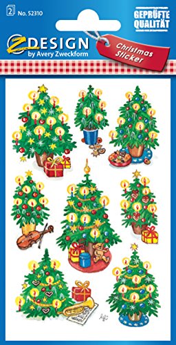 AVERY Zweckform 18 Aufkleber Weihnachten Weihnachtsbaum (Made in Germany, glitzernde Weihnachtssticker Papier, selbstklebende Weihnachtdeko für Karten, Geschenke, Tüten) 2 Bogen/je 8 Sticker, 52310 von AVERY Zweckform