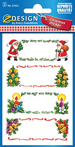 AVERY Zweckform 12 Aufkleber Weihnachten Geschenkaufkleber (Made in Germany, Weihnachtssticker Papier, selbstklebende Weihnachtsdeko Beschriftung, Geschenke, Tüten) 3 Bogen/ je 4 Sticker, 52362 von AVERY Zweckform