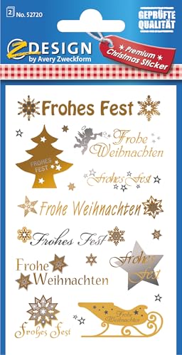 AVERY Zweckform 20 Aufkleber Weihnachten Schriftzüge gold/silber (Made in Germany, Weihnachtssticker Goldeffekt, selbstklebende Weihnachtsdeko Karten, Geschenke, Tüten) 2 Bogen/je 10 Sticker, 52720 von AVERY Zweckform