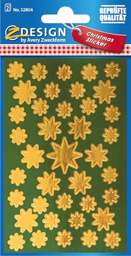 AVERY Zweckform 78 Aufkleber Weihnachten Sterne gold (Made in Germany, Weihnachtssticker Glanzpapier, selbstklebende Weihnachtdeko für Karten, Geschenke, Tüten) 2 Bogen/je 39 Sternsticker, 52804 von AVERY Zweckform