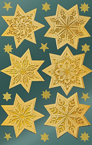 AVERY Zweckform 36 Aufkleber Weihnachten Sterne gold (Made in Germany, Weihnachtssticker Glanzpapier, selbstklebende Weihnachtdeko für Karten, Geschenke, Tüten) 2 Bogen/je 18 Sternsticker, 52808 von AVERY Zweckform