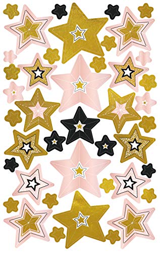 AVERY Zweckform 42 Aufkleber Weihnachten Sterne gold/schwarz/rosé (Made in Germany, Weihnachtssticker Goldprägung, selbstklebende Weihnachtsdeko Karten, Geschenke, Tüten) 1 Bogen/42 Sticker, 52909 von AVERY Zweckform