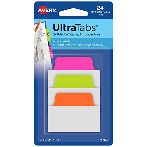 AVERY Zweckform Art. 74753 Haftstreifen transparent/neon (24 Haftnotizen, 50,8x38,1mm, beschreibbare Index Tabs Folie, Post it, ablösbare Klebezettel, Page Marker, Sticky Notes, Klebemarkierungen) von AVERY Zweckform