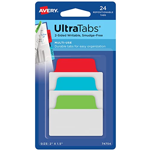 AVERY Zweckform Art. 74754 Haftstreifen transparent/bunt (24 Haftnotizen, 50,8x38,1mm, beschreibbare Index Tabs Folie, Post it, ablösbare Klebezettel, Page Marker, Sticky Notes, Klebemarkierungen) von AVERY Zweckform