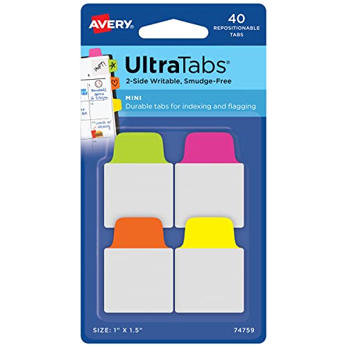 AVERY Zweckform Art. 74759 Haftstreifen transparent/neon (40 Haftnotizen, 25,4x38,1mm, beschreibbare Index Tabs Folie, Post it, ablösbare Klebezettel, Page Marker, Sticky Notes, Klebemarkierungen) von AVERY Zweckform