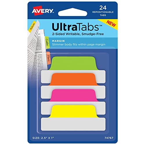 AVERY Zweckform Art. 74767 Haftstreifen transparent/neon (24 Haftnotizen, 63,5x25,4mm, beschreibbare Index Tabs Folie, ablösbare Klebezettel, Page Marker, Sticky Notes, Klebemarkierungen) von AVERY Zweckform