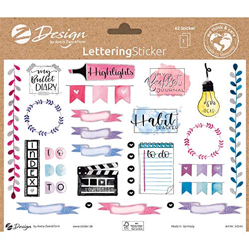 AVERY Zweckform Dekosticker 62 Aufkleber Rahmen Titel Überschriften (Sticker auf A5 Bogen, beschriftbare Etiketten für Bullet Journal, Tagebuch, Scrapbooking, Familienkalender, mit Silbereffekt) 54544 von AVERY Zweckform