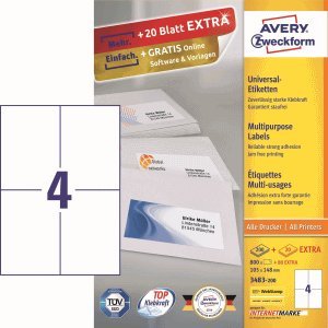 AVERY Zweckform Etiketten Inkjet/Laser/Kopier 105x148mm VE=880 Stück weiß AVERY Zweckform Etiketten Inkjet/Laser/Kopier 105x148mm VE=880 Stück weiß von AVERY Zweckform