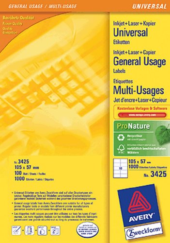 Avery Zweckform Universal-Etiketten ultragrip 105x57 mm VE=1.000 Etiketten / 100 Bogen weiß Avery Zweckform Universal-Etiketten ultragrip 105x57 mm VE=1.000 Etiketten / 100 Bogen weiß von AVERY Zweckform