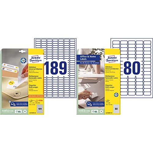 AVERY Zweckform L4731REV-25 Universal-Etiketten (4.725 plus 945 Klebeetiketten extra) 30 Blatt, weiß & L4732REV-10 Universal Etiketten (800 Klebeetiketten, 35,6x16,9 mm auf A4) 10 Blatt, weiß von AVERY Zweckform