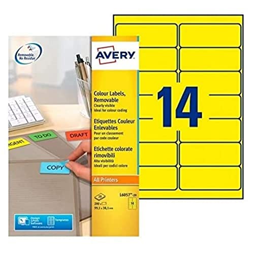 Avery Zweckform L6057-20 Etiketten 99,1x38,1 mm, 20 Bögen, gelb von Avery Dennison Zweckform