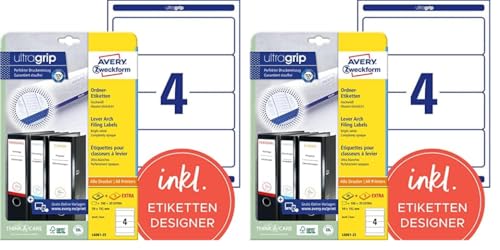 AVERY Zweckform L6061-25 Ordnerrücken Etiketten (210 Rückenschilder mit ultragrip, 59x192mm auf A4, breit/kurz, selbstklebend, absolut blickdicht, bedruckbare Ordneretiketten) 30 Blatt, weiß von AVERY Zweckform