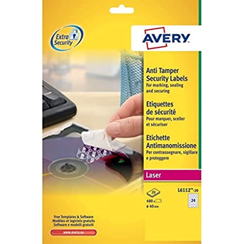AVERY Zweckform L6112-20 Sicherheitsetiketten zum Versiegeln 24 pro Blatt 40 mm Durchmesser 480 Etiketten von AVERY Zweckform