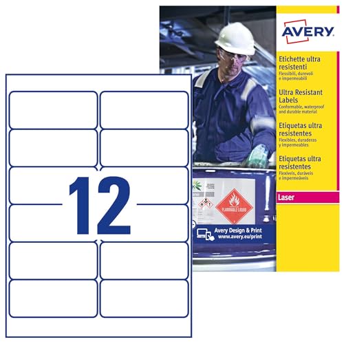 AVERY Zweckform L7913-10 Strapazierfähige Folienetiketten (120 Aufkleber, 99,1x42,3mm auf A4, extrem stark selbstklebend, für schwierige Oberflächen, bedruckbare Outdoor Klebefolie) 10 Blatt, weiß von AVERY Zweckform