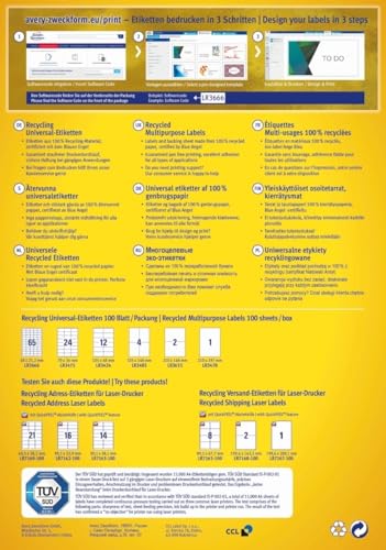 AVERY Zweckform LR3475 Recycling Etiketten (2.400 Adressaufkleber, 70x36mm auf A4, 100% recyceltes Altpapier, bedruckbare Adressetiketten, selbstklebende Klebeetiketten) 100 Blatt, naturweiß von AVERY Zweckform