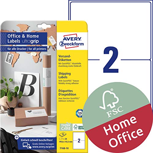 AVERY Zweckform LR4761-10 Recycling Ordnerrücken Etiketten (40 Rückenschilder, 61x192mm auf A4, 100% recyceltes Altpapier, breit/kurz, selbstklebend, bedruckbare Ordneretiketten) 10 Blatt, naturweiß von AVERY Zweckform