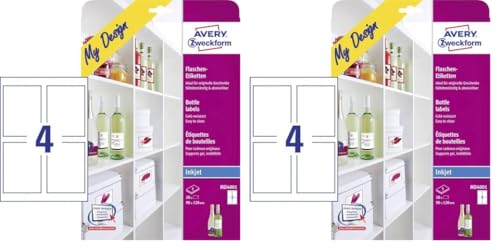 AVERY Zweckform MD4001 Flaschenetiketten (120x90 mm auf DIN A4, selbstklebend, bedruckbare Flaschenaufkleber für Glasflächen, Inkjet-/Tintenstrahldrucker) 20 Etiketten für Flaschen auf 5 Blatt weiß von AVERY Zweckform
