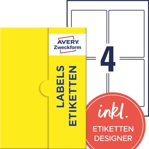 AVERY Zweckform P3460-50 Universal Etiketten (200 Klebeetiketten, 90x120mm auf A4, Papier matt, bedruckbare Produktetiketten, selbstklebende Marmeladenetiketten, individuelle Aufkleber) 50 Blatt, weiß von AVERY Zweckform