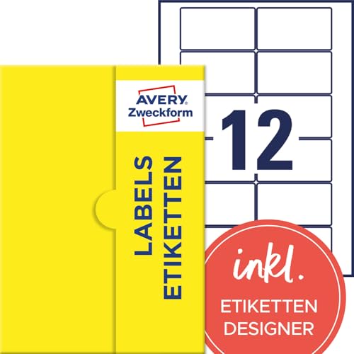 AVERY Zweckform P3463-50 Universal Etiketten (600 Klebeetiketten, 80x45mm auf A4, Papier matt, bedruckbare Produktetiketten, selbstklebende Marmeladenetiketten, individuelle Aufkleber) 50 Blatt, weiß von AVERY Zweckform
