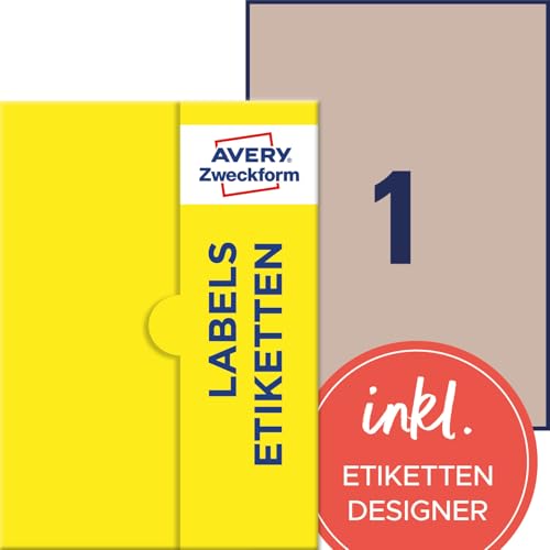 AVERY Zweckform P7109-10 Kraftpapier Etiketten (10 Aufkleber zum Bedrucken, 210x297mm auf A4, selbstklebend, runde Recycling Etiketten, nachhaltige Produktaufkleber) 10 Blatt, naturbraun von AVERY Zweckform