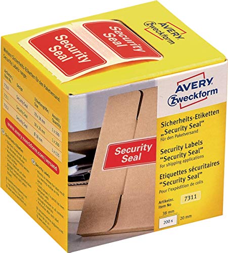 AVERY Zweckform Sicherheitssiegel VOID 7311 Security Seal (leuchtrot, 38 x 20 mm, 200 Stück auf Rolle) im Kartonspender von AVERY Zweckform