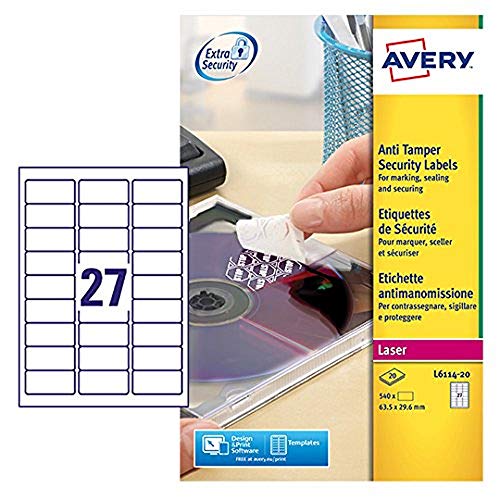 AVERY Zweckform Siegeletiketten Laser 27TV 63,5x29,6mm - Ref L6114-20 (540 Etiketten) von AVERY Zweckform