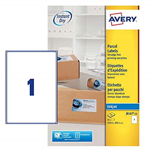 Tintenstrahletikett Avery 199.6x289.1mm Weiß 25 Blatt 1 Etikett pro Blatt von AVERY Zweckform