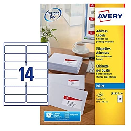 AVERY Zweckform schnelltrocknende Adressetiketten für Tintenstrahldrucker 14 pro Blatt 99,1 x 38,1 mm 1400 Etiketten weiß AVERY Zweckform schnelltrocknende Adressetiketten für Tintenstrahldrucker 14 pro Blatt 99,1 x 38,1 mm 1400 Etiketten weiß von Avery